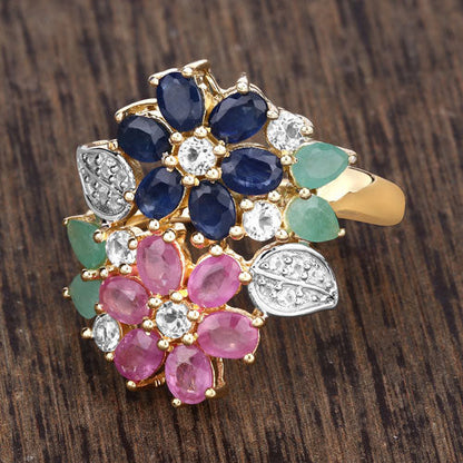 3.65 Carat Genuine Multi Stones .925 Sterling Silver Ring by Bids.com