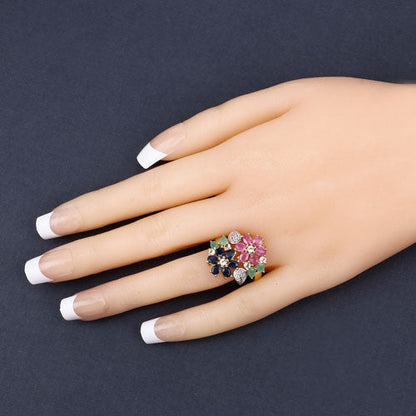 3.65 Carat Genuine Multi Stones .925 Sterling Silver Ring by Bids.com