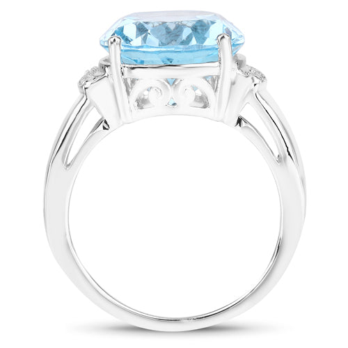 8.36 Carat Genuine Blue Topaz and White Zircon .925 Sterling Silver Ring by Bids.com