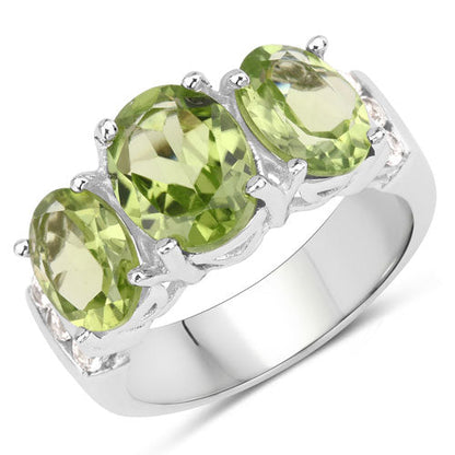 4.14 Carat Genuine Peridot and White Topaz .925 Sterling Silver Ring by Bids.com