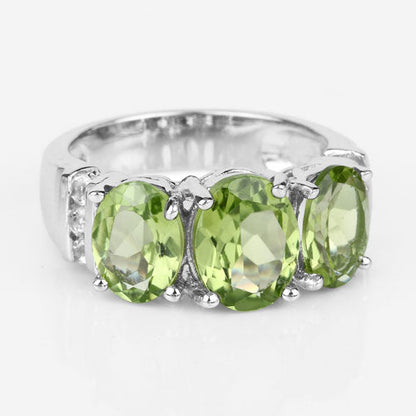 4.14 Carat Genuine Peridot and White Topaz .925 Sterling Silver Ring by Bids.com