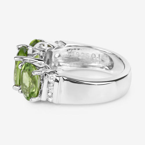 4.14 Carat Genuine Peridot and White Topaz .925 Sterling Silver Ring by Bids.com