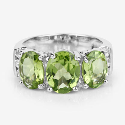 4.14 Carat Genuine Peridot and White Topaz .925 Sterling Silver Ring by Bids.com