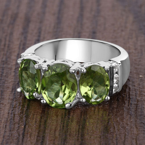 4.14 Carat Genuine Peridot and White Topaz .925 Sterling Silver Ring by Bids.com