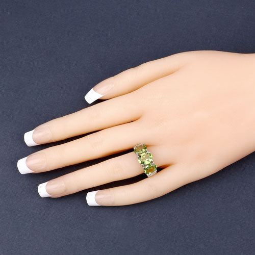 4.14 Carat Genuine Peridot and White Topaz .925 Sterling Silver Ring by Bids.com