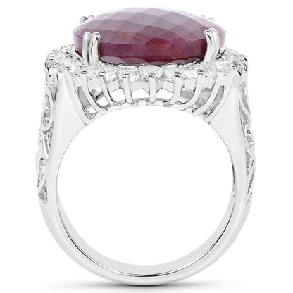 19.12 Carat Genuine Ruby and White Topaz .925 Sterling Silver Ring by Bids.com