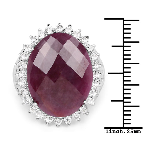 19.12 Carat Genuine Ruby and White Topaz .925 Sterling Silver Ring by Bids.com
