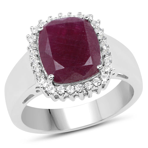 5.28 Carat Genuine Ruby and White Topaz .925 Sterling Silver Ring by Bids.com