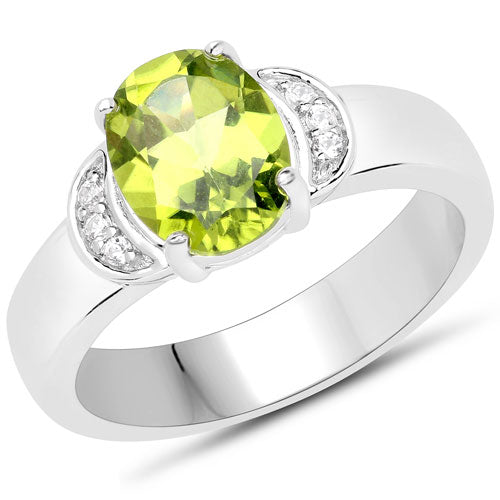 1.76 Carat Genuine Peridot and White Zircon .925 Sterling Silver Ring by Bids.com
