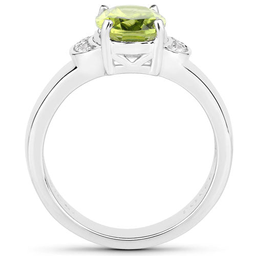 1.76 Carat Genuine Peridot and White Zircon .925 Sterling Silver Ring by Bids.com
