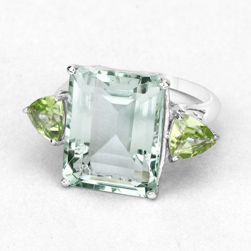 11.90 Carat Genuine Green Amethyst and Peridot .925 Sterling Silver Ring  DestGlow