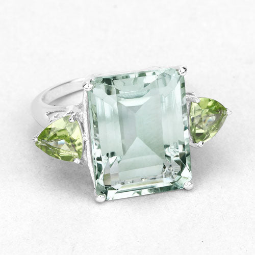 11.90 Carat Genuine Green Amethyst and Peridot .925 Sterling Silver Ring  DestGlow