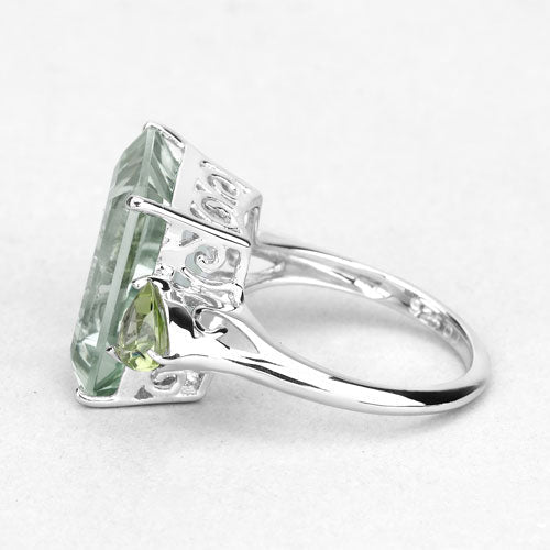 11.90 Carat Genuine Green Amethyst and Peridot .925 Sterling Silver Ring  DestGlow