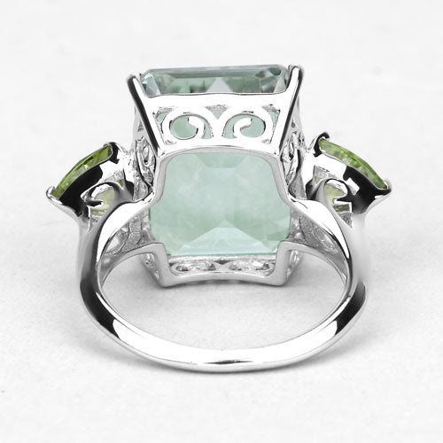 11.90 Carat Genuine Green Amethyst and Peridot .925 Sterling Silver Ring  DestGlow