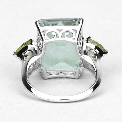 11.90 Carat Genuine Green Amethyst and Peridot .925 Sterling Silver Ring  DestGlow