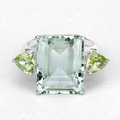 11.90 Carat Genuine Green Amethyst and Peridot .925 Sterling Silver Ring  DestGlow