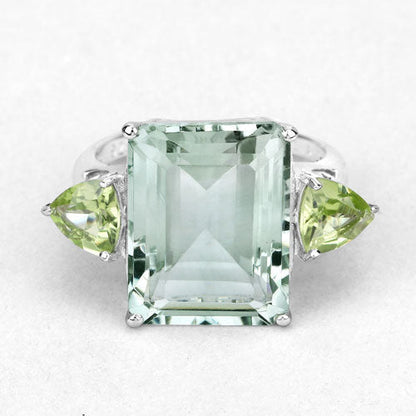11.90 Carat Genuine Green Amethyst and Peridot .925 Sterling Silver Ring  DestGlow