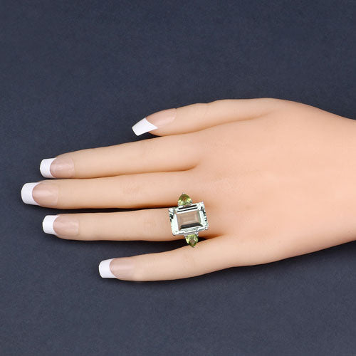 11.90 Carat Genuine Green Amethyst and Peridot .925 Sterling Silver Ring  DestGlow