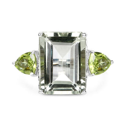 11.90 Carat Genuine Green Amethyst and Peridot .925 Sterling Silver Ring  DestGlow