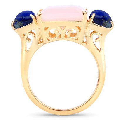 12.18 Carat Genuine Pink Opal and Lapis .925 Sterling Silver Ring by Bids.com