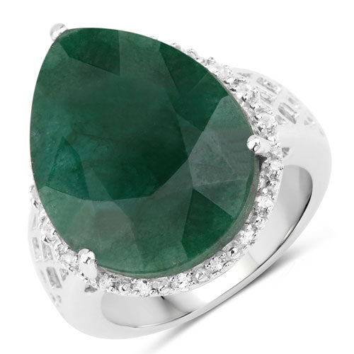 13.05 Carat Dyed Emerald and White Topaz .925 Sterling Silver Ring by Bids.com