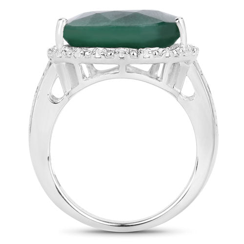 13.05 Carat Dyed Emerald and White Topaz .925 Sterling Silver Ring by Bids.com