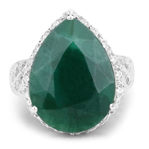 13.05 Carat Dyed Emerald and White Topaz .925 Sterling Silver Ring by Bids.com