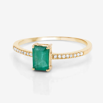0.59 Carat Genuine Zambian Emerald and White Diamond 14K Yellow Gold Ring by Bids.com
