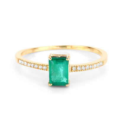 0.59 Carat Genuine Zambian Emerald and White Diamond 14K Yellow Gold Ring by Bids.com