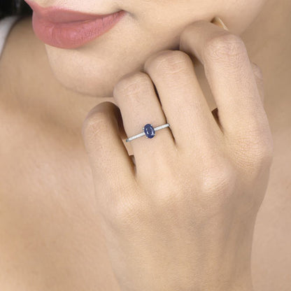 0.54 Carat Genuine Blue Sapphire and White Diamond 14K White Gold Ring  DestGlow