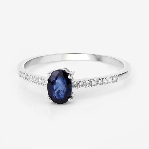 0.54 Carat Genuine Blue Sapphire and White Diamond 14K White Gold Ring  DestGlow