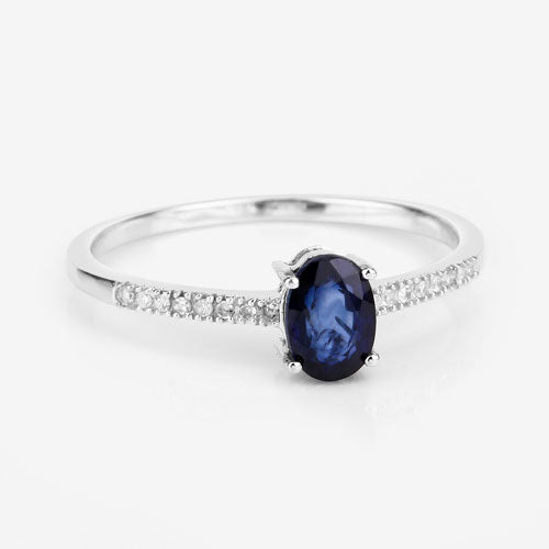0.54 Carat Genuine Blue Sapphire and White Diamond 14K White Gold Ring  DestGlow