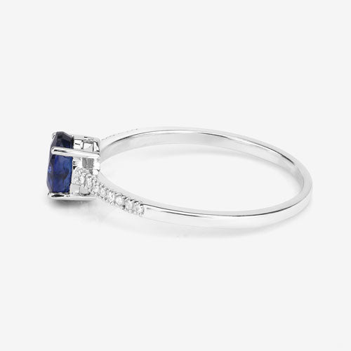 0.54 Carat Genuine Blue Sapphire and White Diamond 14K White Gold Ring  DestGlow