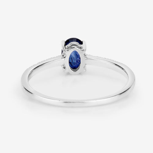 0.54 Carat Genuine Blue Sapphire and White Diamond 14K White Gold Ring  DestGlow