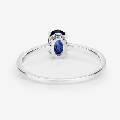 0.54 Carat Genuine Blue Sapphire and White Diamond 14K White Gold Ring  DestGlow