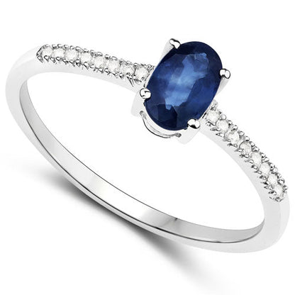 0.54 Carat Genuine Blue Sapphire and White Diamond 14K White Gold Ring  DestGlow