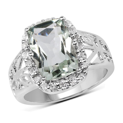3.94 Carat Genuine Green Amethyst and White Topaz .925 Sterling Silver Ring by Bids.com