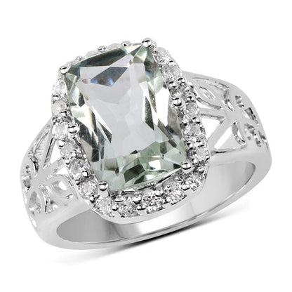 3.94 Carat Genuine Green Amethyst and White Topaz .925 Sterling Silver Ring by Bids.com