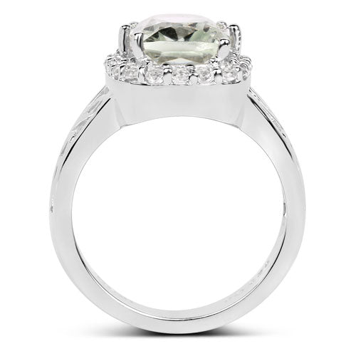 3.94 Carat Genuine Green Amethyst and White Topaz .925 Sterling Silver Ring by Bids.com