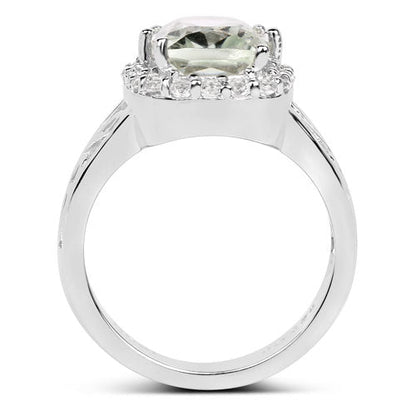 3.94 Carat Genuine Green Amethyst and White Topaz .925 Sterling Silver Ring by Bids.com