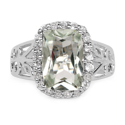 3.94 Carat Genuine Green Amethyst and White Topaz .925 Sterling Silver Ring by Bids.com