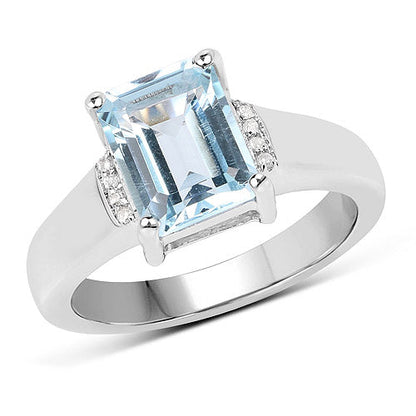 2.64 Carat Genuine Blue Topaz and White Topaz .925 Sterling Silver Ring by Bids.com