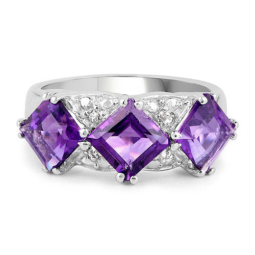 3.09 Carat Genuine Amethyst and White Topaz .925 Sterling Silver Ring by Bids.com