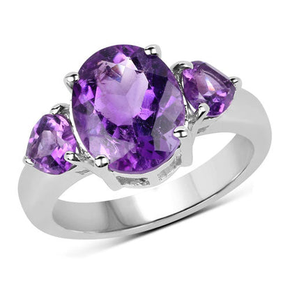 4.06 Carat Genuine Amethyst .925 Sterling Silver Ring  DestGlow