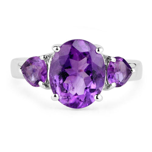 4.06 Carat Genuine Amethyst .925 Sterling Silver Ring  DestGlow
