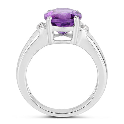 3.32 Carat Genuine  Amethyst and White Topaz .925 Sterling Silver Ring  DestGlow