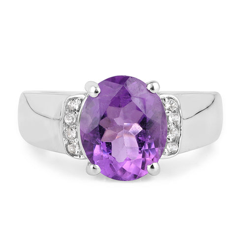 3.32 Carat Genuine  Amethyst and White Topaz .925 Sterling Silver Ring  DestGlow