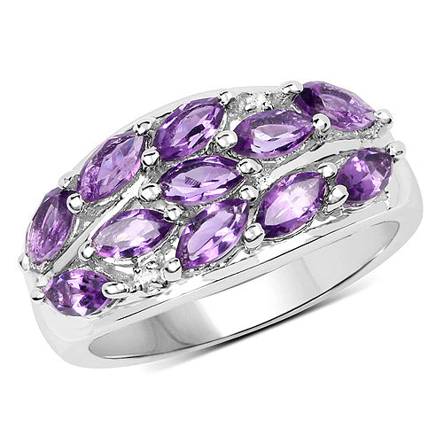 1.67 Carat Genuine Amethyst and White Topaz .925 Sterling Silver Ring by Bids.com