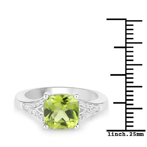 2.27 Carat Genuine Peridot and White Zircon .925 Sterling Silver Ring by Bids.com