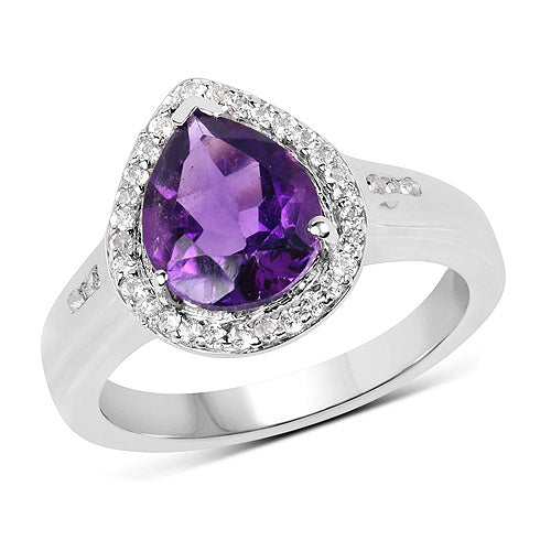 1.77 Carat Genuine Amethyst and White Topaz .925 Sterling Silver Ring  DestGlow